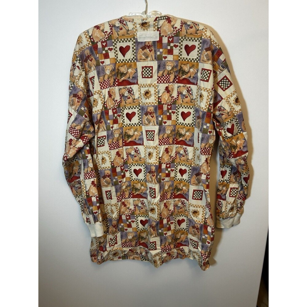 Cotton Scrubs Cat Teddy Heart Patchwork Print Scrub Jacket Estimated Size Large - Picture 11 of 15